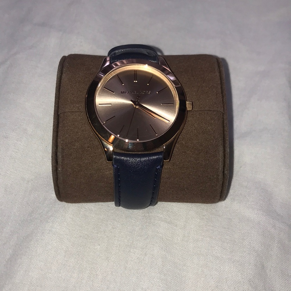 navy rose gold micheal kors watch